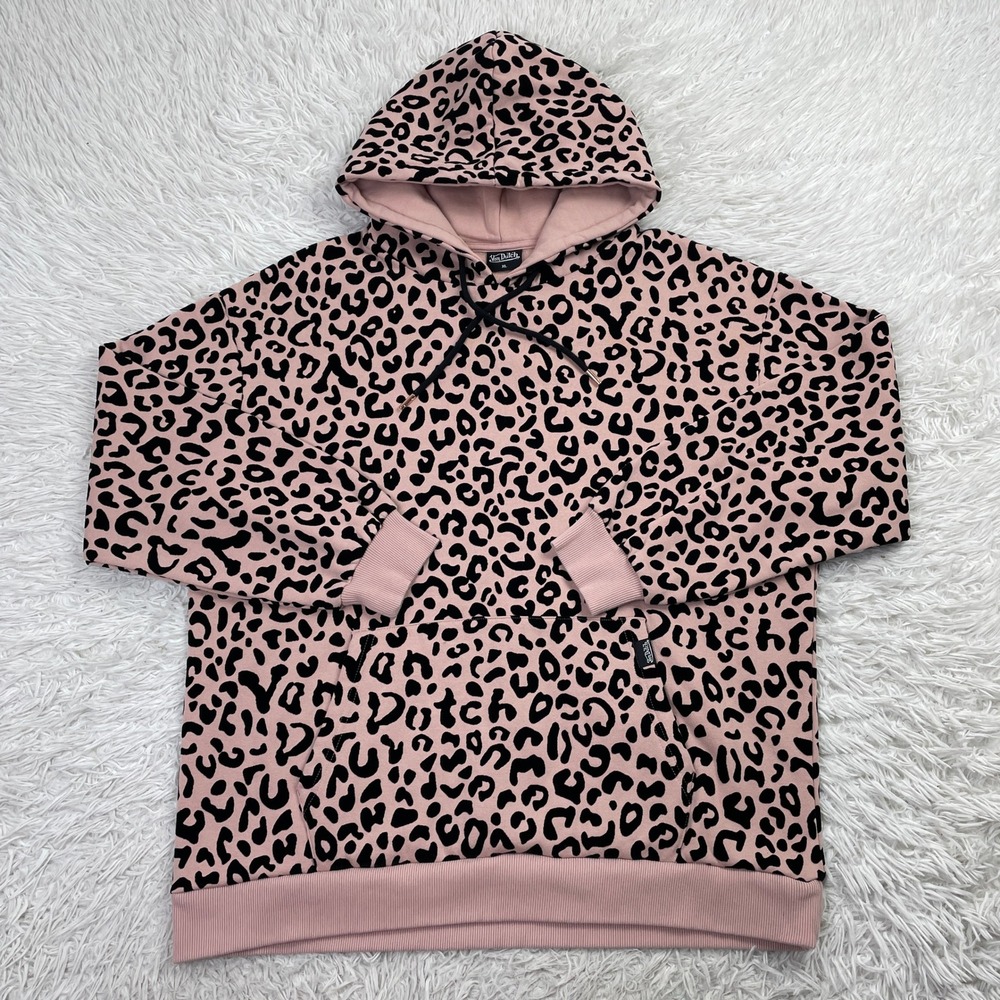 Von Dutch Sweater Womens‎ Extra Large Pink Leopard Print Pullover Fleece Hoodie